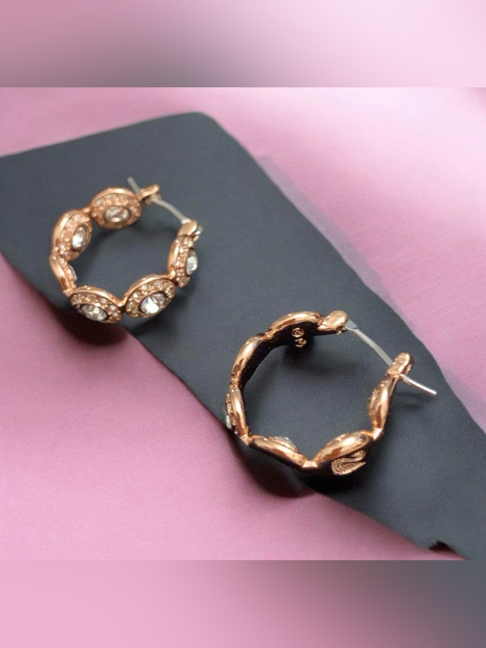 Swarovski Rose Gold Hoop Earrings with Clear Crystals